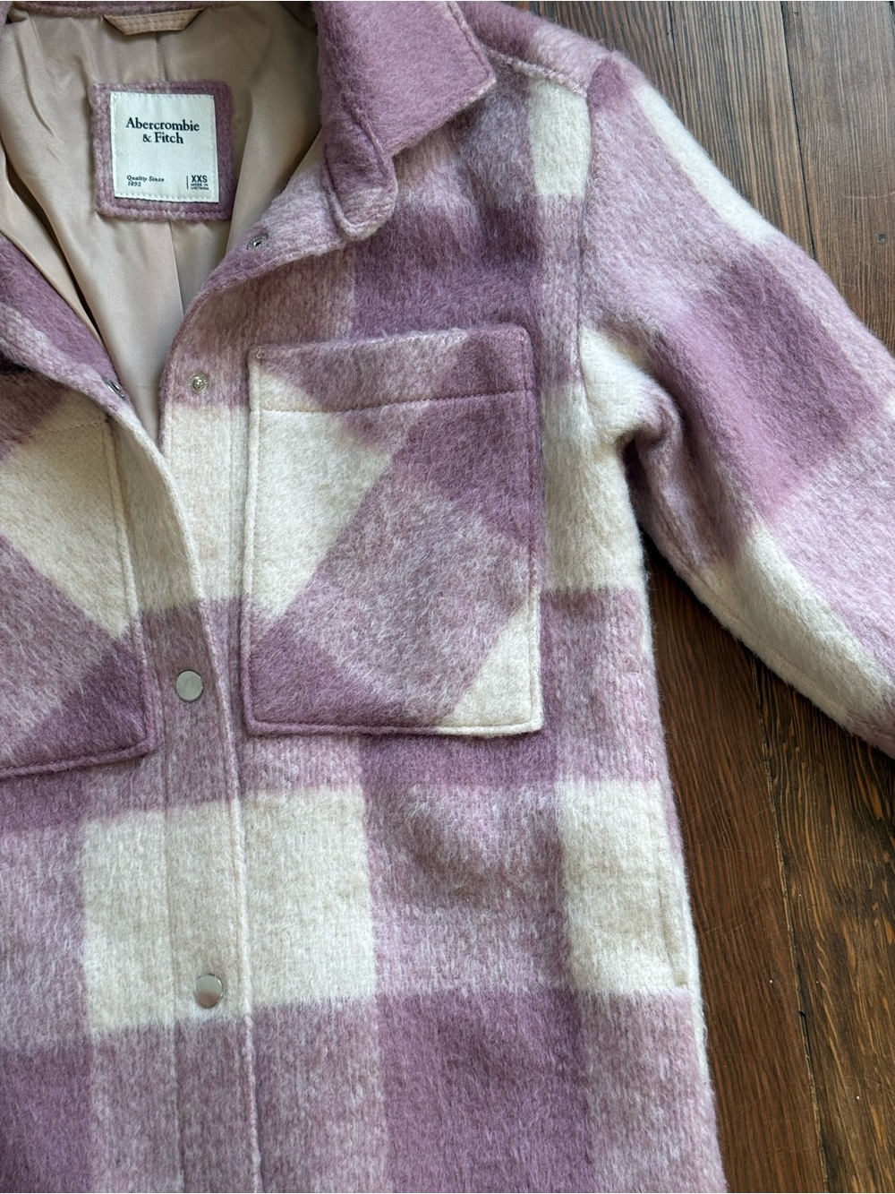 Abercrombie & Fitch Plaid Wool-Blend Pea Coat in Pink and Cream - Picture 4 of 10